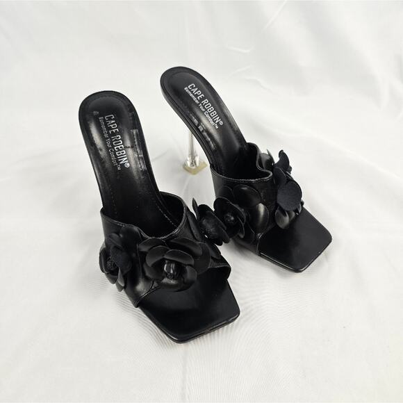 Cape Robbin Lania Black Square Toe Heels w/ Floral Detail Size 9 - Picture 2 of 5